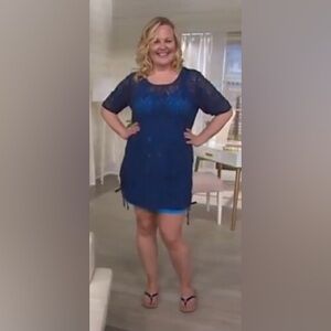 Denim and Co. Beach knit elbow sleeve cover up